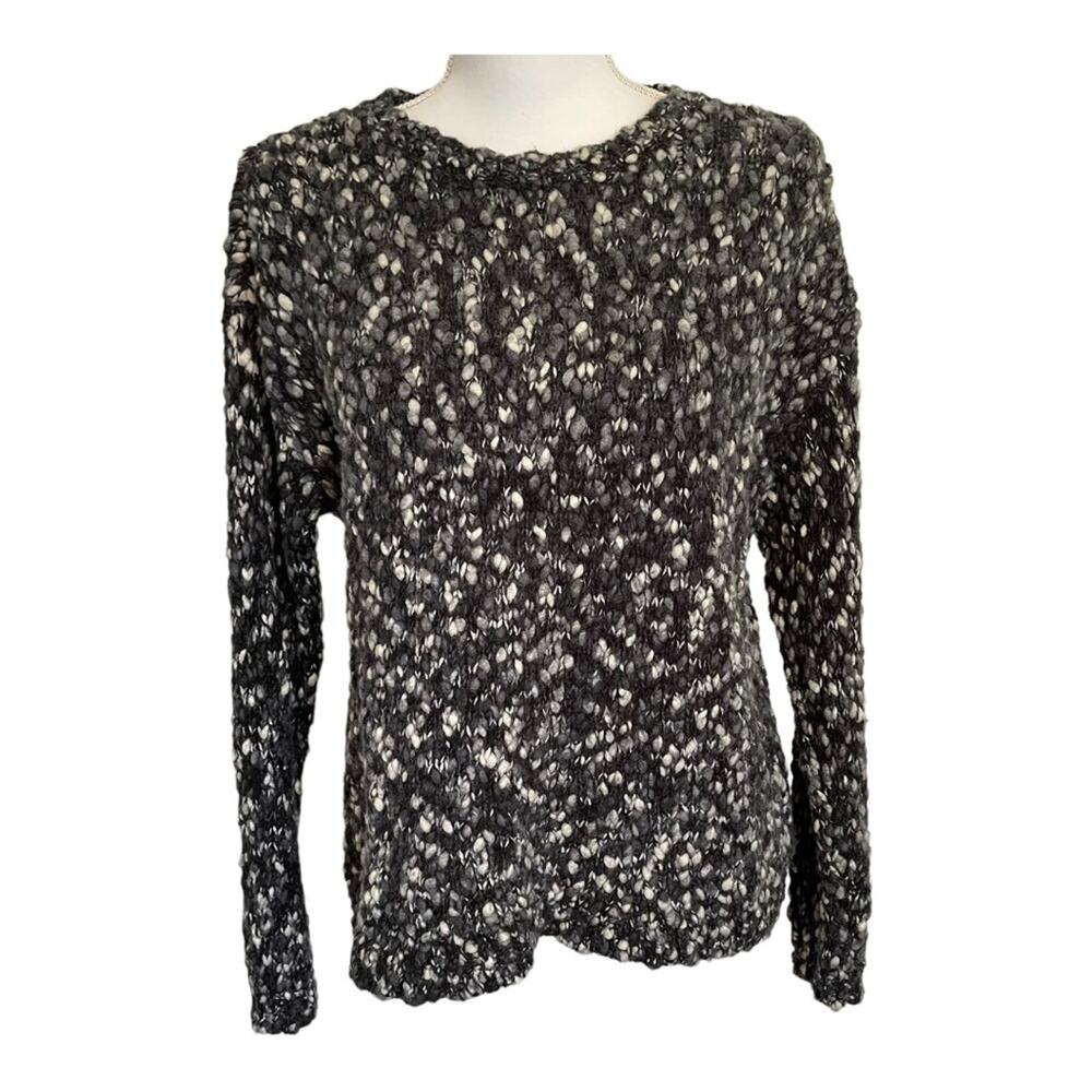 J Jill Wool Blend Black Gray Woven Chunky Sweater Medium